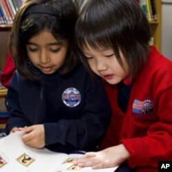 Students working together at the British School of Boston.