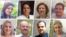 Iranian Baha'is who received a September 28, 2020, summons to prison in Birjand. Top from left: Arezoo Mohammadi, Farzaneh Dimi, Atieh Salehi, Roya Malaki. Bottom from left: Nasrin Ghadiri, Ataollah Malaki, Saeed Malaki, Banafsheh Mokhtari. (VOA Persian) 