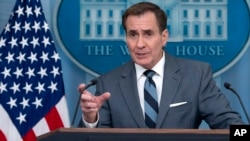 Penasihat Komunikasi Keamanan Nasional Gedung Putih John Kirby, dalam konferensi pers di Gedung Putih, Washington, D.C., Senin, 25 Maret 2024. (AP/Jacquelyn Martin)