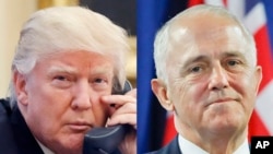 Presiden AS Donald Trump (kiri) dan Perdana Menteri Australia Malcolm Turnbull (kanan).
