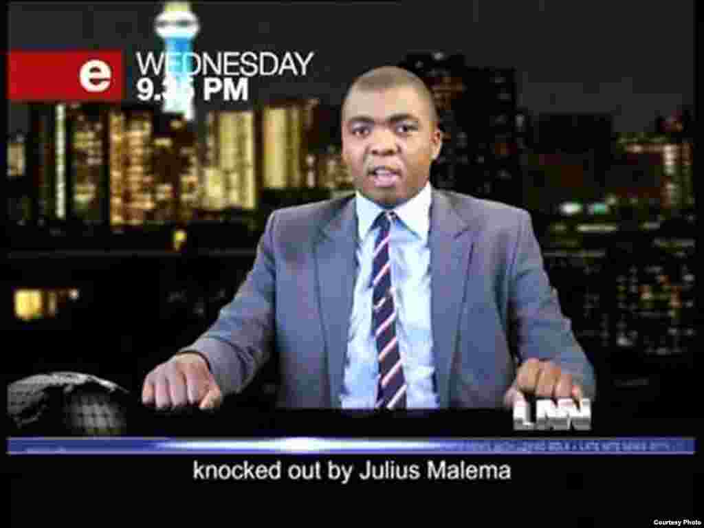 Kibuuka stars on the e.tv show, The Late Nite News, with fellow comedian Loyiso Gola (Courtesy D. Kibuuka)