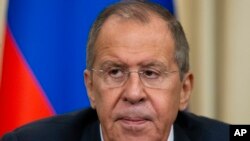 FILE - Russian Foreign Minister Sergey Lavrov is seen during a news conference in Moscow, Russia, Nov. 6, 2019. 