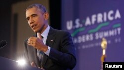 President Barack Obama speaks at a news conference at the conclusion of the U.S.-Africa Leaders Summit at the State Department in Washington, August 6, 2014.
