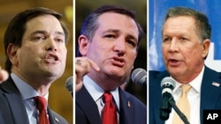 Republican presidential candidates (from left) Marco Rubio, Ted Cruz and John Kasich are seen in this composite image. With Dr. Ben Carson seemingly halting his campaign, these three are the last candidates standing between Donald Trump and the GOP nomination.