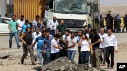 EKO Cobra, a police tactical unit from Austria, competes during the UAE SWAT Challenge, organized by the United Arab Emirates interior ministry in Dubai, UAE.