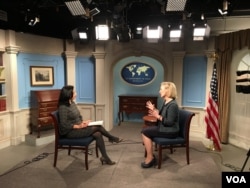 Alice Wells, Principal Deputy Assistant Secretary for South and Central Asian Affairs, talks to Navbahor Imamova, Voice of America Uzbek Service, Washington, February 22, 2018