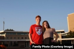 Twins Melissa and Ryan Hauptman, 17, in front of Stevenson High School.