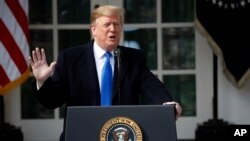 President Donald Trump speaks during an event at the White House to declare a national emergency in order to build a wall along the southern border, Feb. 15, 2019, in Washington.