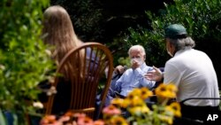 Democratic presidential candidate former Vice President Joe Biden speaks during an event with local union members in the backyard of a home in Lancaster, Pa., Monday, Sept. 7, 2020. (AP Photo/Carolyn Kaster)