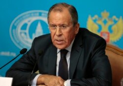 Russian Foreign Minister Sergey Lavrov answers a question during a press conference, May 7, 2019.