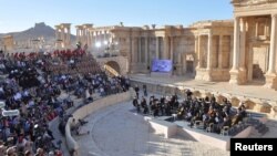 Russia's Mariinsky Theatre performs at the amphitheatre of the Syrian city of Palmyra, Syria in this handout picture provided by SANA, May 5, 2016.