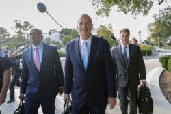 US Ambassador to the European Union Gordon Sondland, center, arrives for a joint interview with the House Committee on Foreign Affairs, House Permanent Select Committee on Intelligence