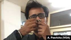 Prateek Sharma, who heads the New Delhi startup that produces the nose filters meant to restrict air pollution, says the Nasofilter is comfortable to wear in the nose.