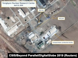 A view of what researchers of Beyond Parallel, a CSIS project, describe as specialized railcars at the Yongbyon Nuclear Research Center in North Pyongan Province, North Korea, in this commercial satellite image taken April 12, 2019 and released April 16, 2019.