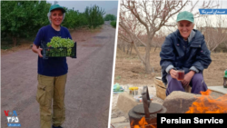 صنم کازرونی در مزرعه‌اش در اصفهان