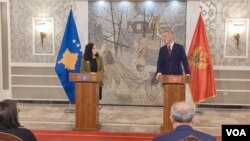 Predsjednik Crne Gore Milo Đukanović na konferenciji za novinare sa predsjednicom Republike Kosovo Vjosom Osmani-Sadriu (Foto: VOA, Jovo Radulović)