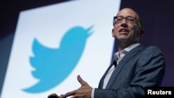 Twitter CEO Dick Costolo gestures during a conference at the Cannes Lions in Cannes, France, June 20, 2012. 