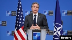 토니 블링컨 미 국무장관이 지난달 7일 벨기에 브뤼셀 북대서양조약기구(NATO·나토) 본부에서 기자회견하고 있다. (자료사진)