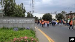 Ethiopians protest against the United States outside the U.S. embassy in the capital Addis Ababa, Ethiopia, Nov. 25, 2021. 