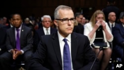 FILE - Acting FBI Director Andrew McCabe testifies on Capitol Hill in Washington, May 11, 2017. He's under consideration to become James Comey's replacement as director.