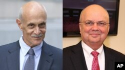 Michael Chertoff, left, the former Secretary of Homeland Security, and Michael Hayden, former director of the Central Intelligence Agency and National Security Agency, were among 40 former Republican national security advisers to sign a letter stating "none of us will vote for Donald Trump," the Republican presidential nominee.