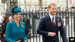 Catherine, The Duchess of Cambridge and Prince Harry at the ANZAC Dawn Service held at Westminster Abbey, London.