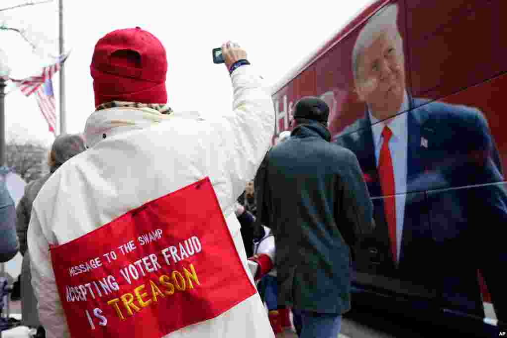 People attend a rally at Freedom Plaza Jan. 5, 2021, in Washington, in support of President Donald Trump. 