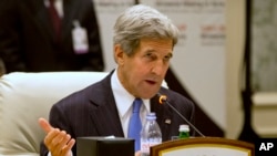 U.S. Secretary of State John Kerry speaks during a meeting of the London 11 "Friends of Syria" meeting in Doha, Qatar, June 22, 2013.