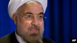 Iranian President Hassan Rouhani speaks during a address and discussion hosted by the Asia Society and the Council on Foreign Relations at the Hilton Hotel in midtown Manhattan, in New York, US Testing Iran Analysis, Sept. 26, 2013.