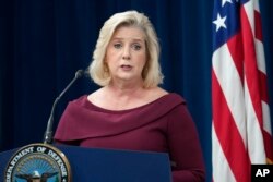 FILE - Secretary of the Army Christine Wormuth speaks at the Pentagon in Washington, Feb. 22, 2024. The U.S. Army is slashing the size of its force by about 24,000, which is nearly 5 percent. (AP Photo/Susan Walsh, File)
