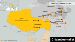 Peta jumlah korban tewas karena membakar diri di Tiongkok (Foto: dok). 