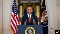 លោក​​ប្រធានាធិបតី​សហរដ្ឋ​អាមេរិក បារ៉ាក់ អូបាម៉ា ថ្លែង​ទៅ​កាន់​​​​​ពលរដ្ឋ​អាមេរិក​នៅ​ក្នុង​សុន្ទរកថា​ផ្សាយ​ពី​សេតវិមាន​កាល​ពី​យប់​ថ្ងៃ​ពុធ ទី​១០​ ខែ​កញ្ញា ឆ្នាំ​២០១៤។