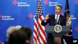 President Barack Obama speaks to members of the Business Roundtable, a trade group representing America’s largest corporation, in Washington, Sept. 18, 2013.