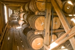 Maturing barrels of whiskey in a barrel house on the grounds of the Jack Daniel Distillery in Lynchburg, Tennessee. (Photo courtesy Jack Daniel's)
