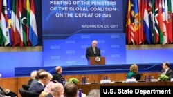 U.S. Secretary of State Rex Tillerson delivers opening remarks at the Meeting of the Ministers of the Global Coalition on the Defeat of ISIS at the U.S. Department of State in Washington, D.C., March 22, 2017.