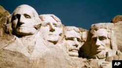 The statues of George Washington, Thomas Jefferson, Teddy Roosevelt and Abraham Lincoln are shown at Mount Rushmore in South Dakota in an undated photo. (AP Photo)