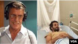 Chico Buarque, cantor brasileiro, à esq. e Luaty Beirão, activista angolano em greve de fome