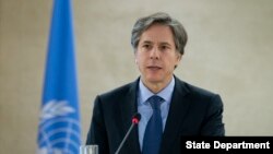 지난 2016년 3월 스위스 제네바에서 열린 유엔 인권이사회에서 토니 블링컨 미국 국무부 부장관이 발언했다.