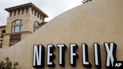 FILE - The exterior of Netflix headquarters in Los Gatos, California. 