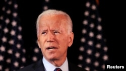 Former U.S. Vice President and Democratic presidential hopeful Joe Biden makes a statement during an event in Wilmington, Delaware, Sept. 24, 2019. 