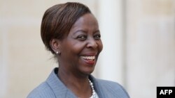 La ministre rwandaise des Affaires étrangères, Louise Mushikiwabo, candidate à la présidence de l'Organisation internationale de la Francophonie (OIF), à l'Elysée, Paris, le 23 mai 2018.