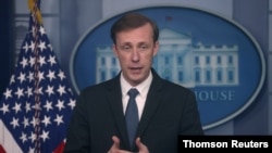 جیک سالیوان، مشاور امنیت ملی کاخ سفید، در جریان کنفرانس خبری روز دوشنبه