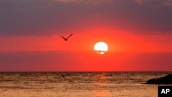 The sun sets over the Baltic Sea in Heidekate, northern Germany, July 31, 2018. 