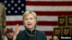 FILE - U.S. Democratic presidential candidate Hillary Clinton speaks at a campaign event in Athens, Ohio, May 3, 2016. Clinton reversed herself on her support of the TPP, praising it as “the gold standard in trade agreements” during President Obama's first term.