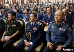 Cambodia's national police chief Neth Savoeun, centre, in full uniform at a Ministry of Interior event in Phnom Penh in February. REUTERS/Stringer