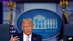 President Donald Trump speaks during a news conference at the White House, Aug. 19, 2020, in Washington. 