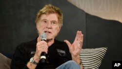 Robert Redford, founder of the Sundance Institute, speaks during the opening-day press conference of the 2017 Sundance Film Festival in Park City, Utah, Jan. 19, 2017.