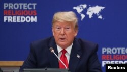 도널드 트럼프 미국 대통령이 지난해 9월 뉴욕 유엔본부에서 열린 세계 종교 자유 회의에서 연설했다.