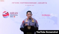 Kapolri Jenderal Listyo Sigit Prabowo saat menyampaikan keterangan pers di Kantor Presiden, Jakarta, Senin (16 Januari 2023) (Foto : Tangkapan Layar)