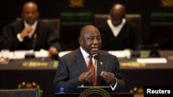 South African President Cyril Ramaphosa delivers his 2023 state of the nation address in Cape Town, South Africa, Feb. 9, 2023.